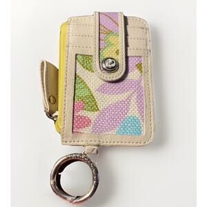 Spartina 449 Cardholder Yellow Leather & Linen Keychain Mini Wallet